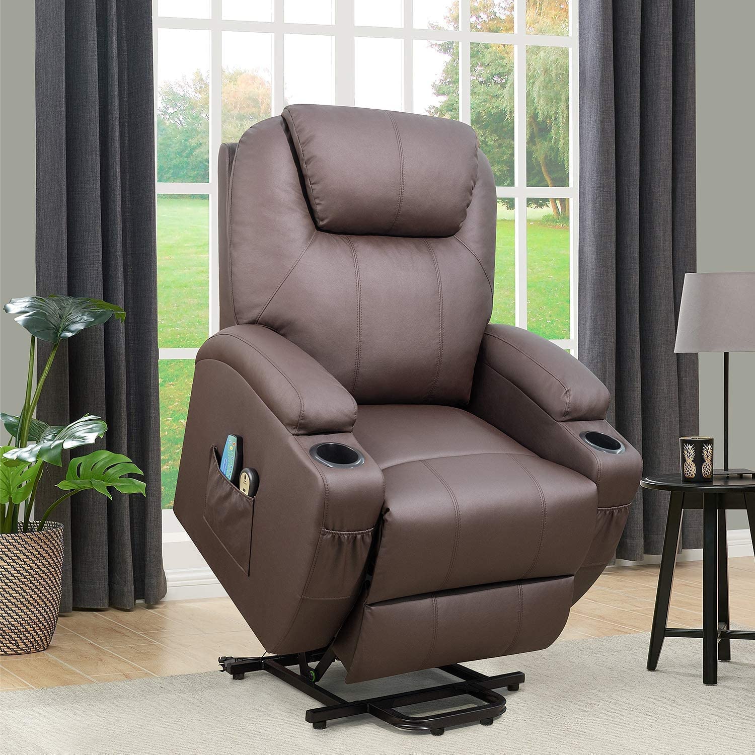 Flamaker Power Lift Recliner Chair PU Leather for Elderly with Massage and Heating Ergonomic Lounge Chair